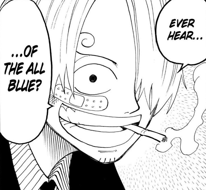 A panel featuring Sanji. The speech bubbles say: Ever hear... of the All Blue?